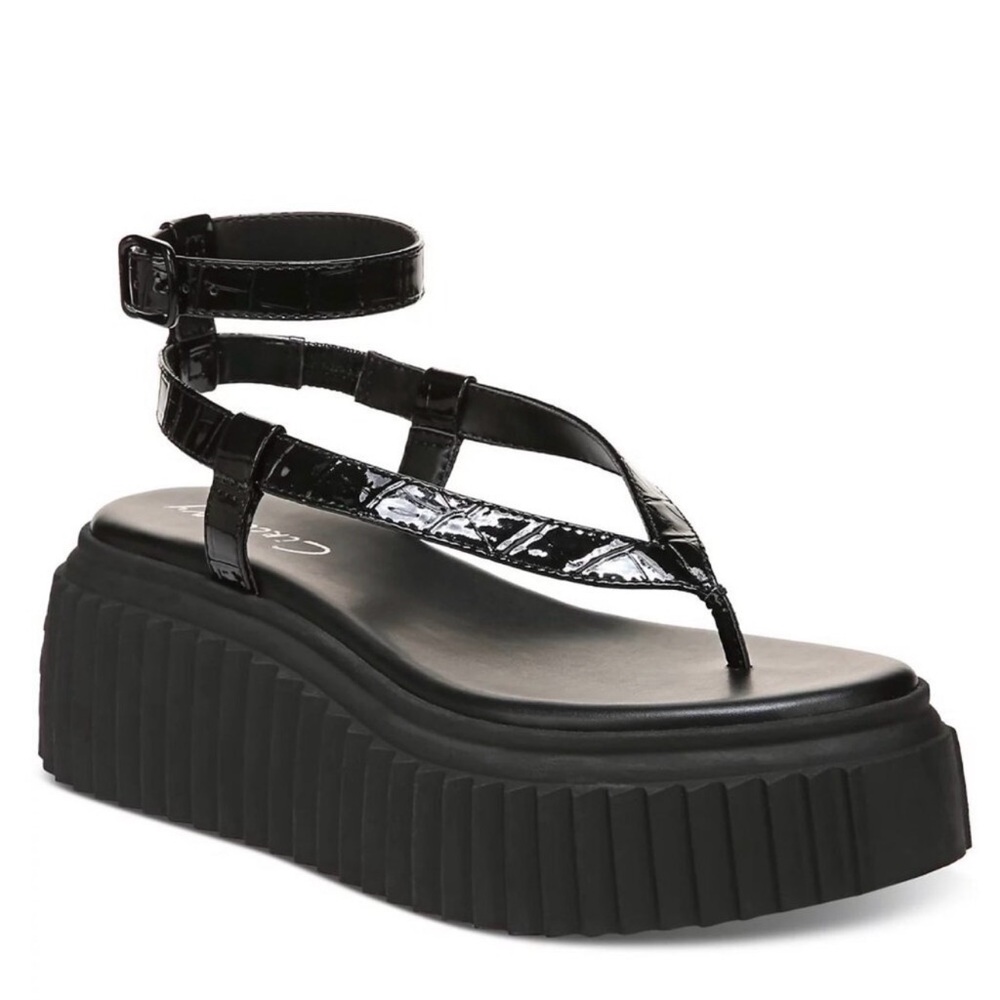 Circus by Sam Edelman Black Patent Platform Thong Sandals